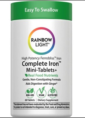Rainbow Light Complete Iron Mini-Tablets+ 60ct - Gentle Vegan High Potency Iron