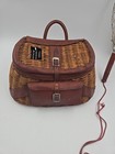 Vintage Antique Hong Kong British Leather And Wicker Fishing Creel & Net