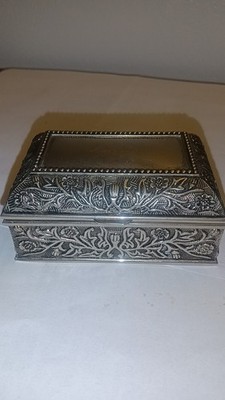 Silver colored Hinged Trinket Box felt Black lined Engraved '' Lisa''