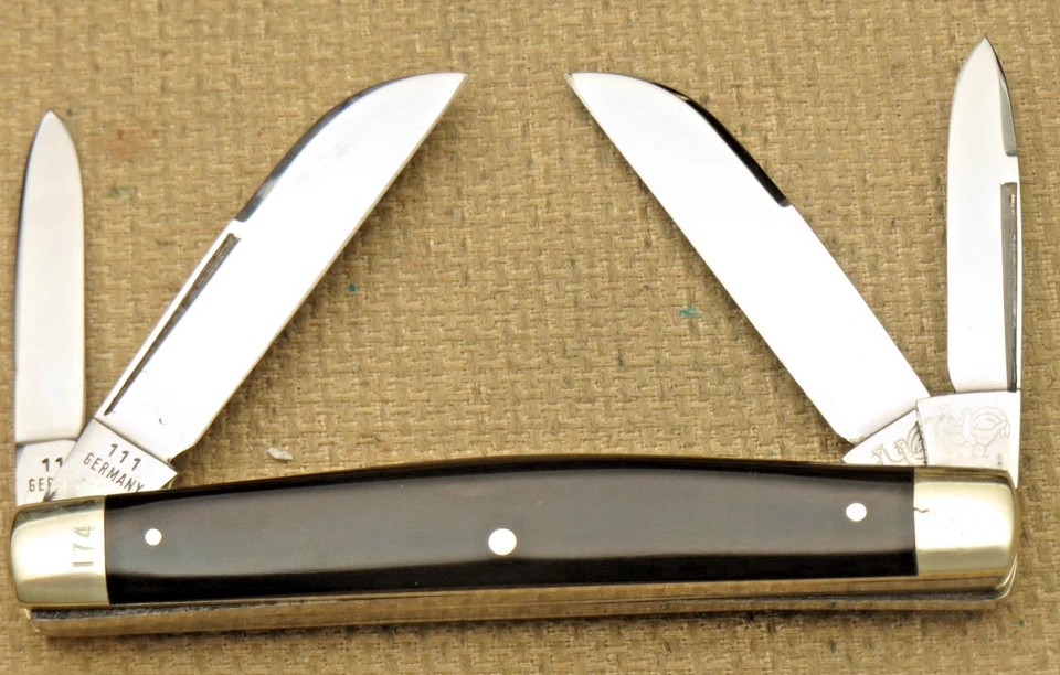 Cuchillo de Congreso Solingen 1976 Hen & Rooster Four Blade Buffalo Horn COMO NUEVO Foto 2 de 4