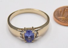 Solitär Tansanit  Ring weiße Steine groß 375 Gold neu wertig