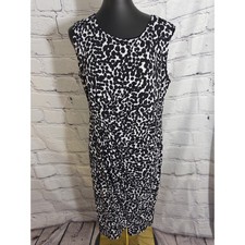 Enfocus Women Dress 14W Black White Animal Print Ruched Sleeveless Sheath