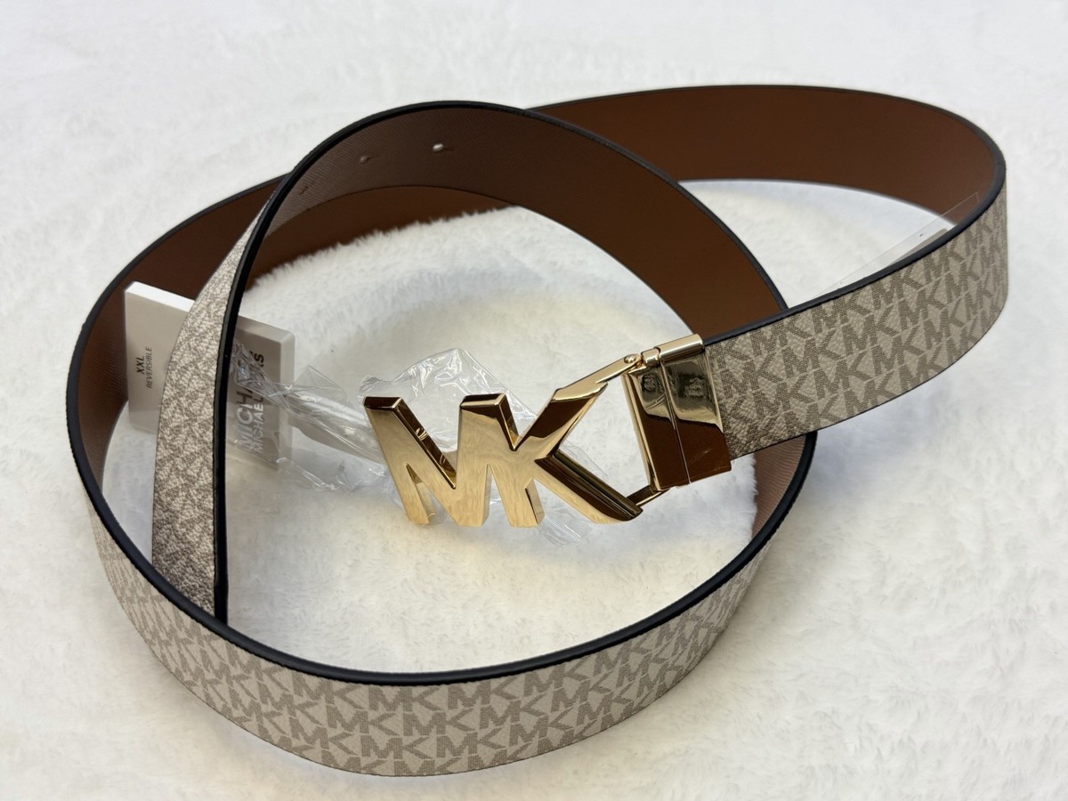 NWT Michael Kors Tan Belt with Gold MK Buckle Michael Kors MK Women Gold Tan Twist Reversible Belt Brass  main image 4