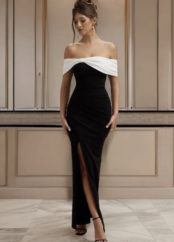 Vestido midi de fiesta de noche ceñido al cuerpo forrado floral de encaje manga corta para dama Foto 3 de 4