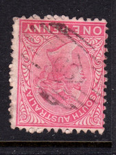 South Australia diamond numeral '63' DN pmk on 1d rosine. Cherry Gardens Rare R