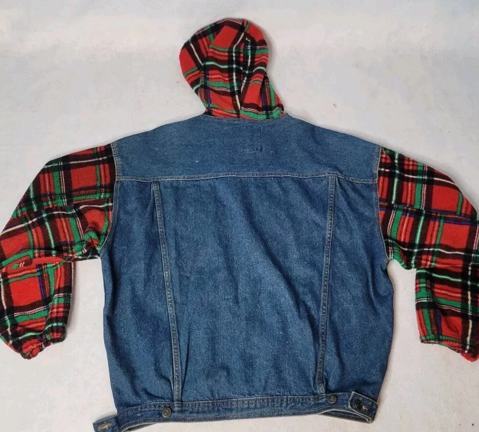 Chaqueta vaquera con capucha Gabrielle vintage años 90 con mangas de lana de franela para hombre L Foto 3 de 4