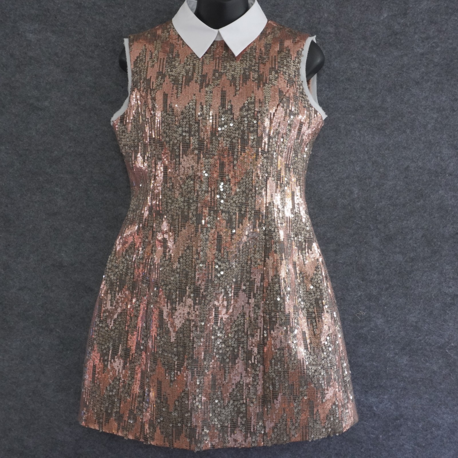 Miss Lychee Sequin Mini Dress M White Collar Mod 60s Go-Go Glam Party Disco Retr