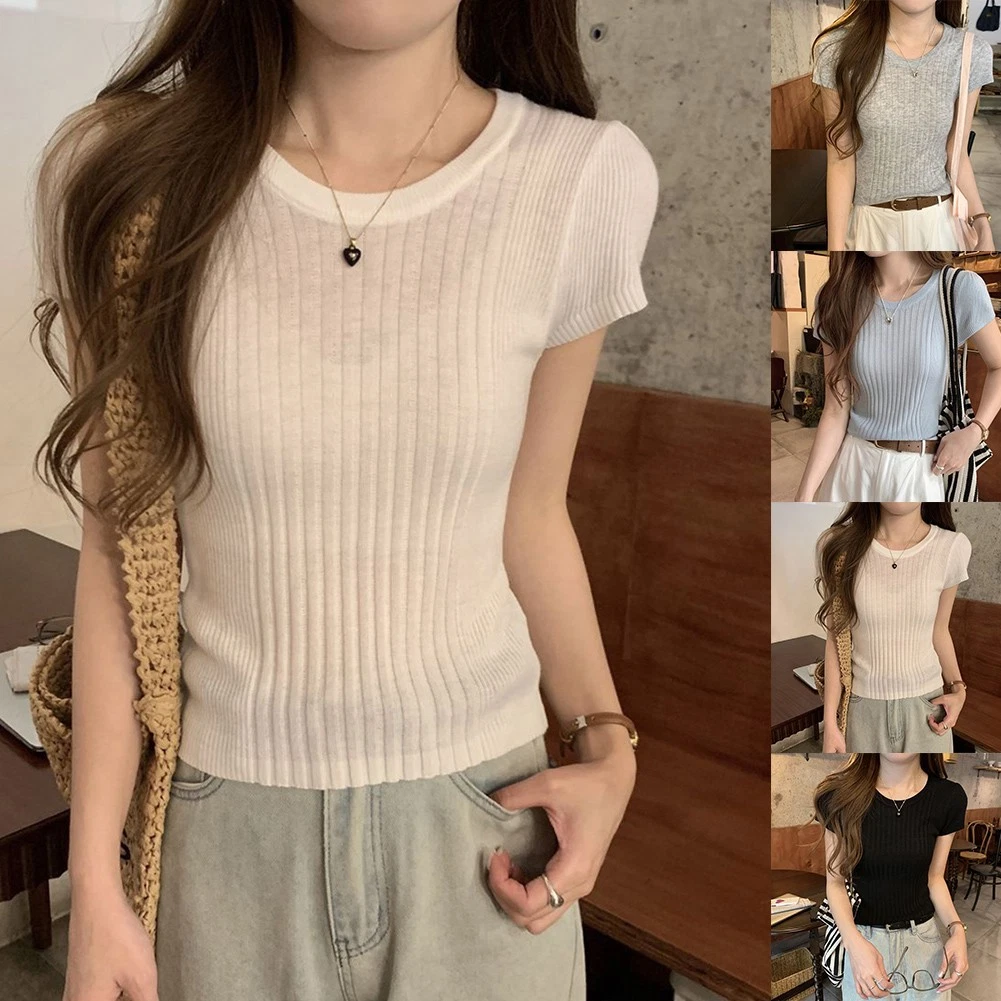 FANSU T-Shirt Donna Maniche Corte Estiva In Poliestere - Maglietta Casual Girocollo Con Stampe Alla Moda