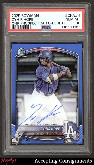 2025 Bowman Chrome Prospect Blue Refractor Zyhir Hope ROOKIE AUTO 074/150 PSA 10
