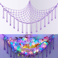 Stuffed Animals Net or Hammock with LED Light, Hanging Stuffed Animals Storage T