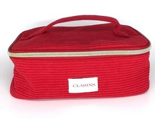 CLARINS: Red Corduroy Cosmetics Bag  22 x 12 x 7cm NEW