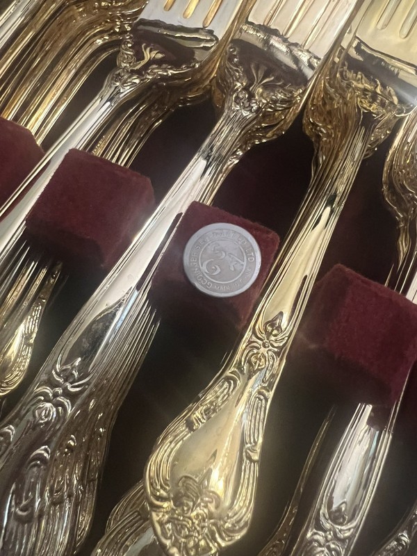 Vintage Baroque Godinger Flatware Set Full 65 Pc Box Gold Plated Wooden Case