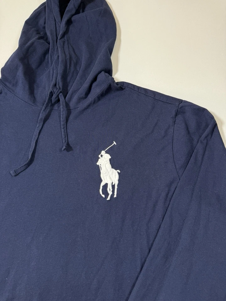 Polo Ralph Lauren Hoodie Mens 2XLT Tall Blue Big Pony Long Sleeve 1967 USA Flag - Image 3 of 4