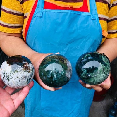 3pcs 4.57LB Natural Water Grass Agate Ball Quartz Crystal Ball Healing 2115