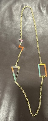 Vintage Signed  zemi  Laurel Burch Gold Tone Enamel necklace Rare Hsrd To find