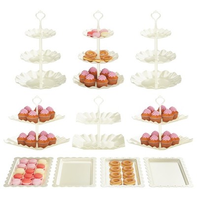 10 Pack Cake Stand Set with 3 x Two-Tier and 3 x Three-Tier Cupcake Stands, P...