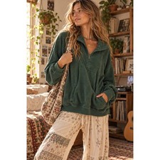 OFFLINE by Aerie Womens Forest Green Quarter Zip Pullover Sweatshirt Size M