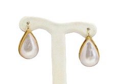 13.5K Gold & Mabe Pearl Earrings, 1''long X 5/8''Wide