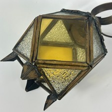 Vintage French Unusual Shaped Small Brass & Coloured Glass Hallway Ceiling Light
