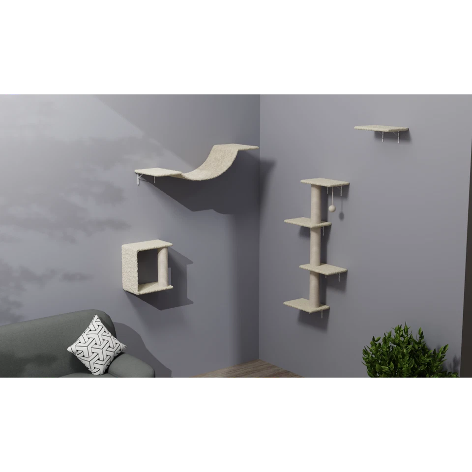 Modern Wall-Mounted Cat Furniture Set Plush Cat Bridge Steps Scratcher Cat Tree - Image 3 of 4