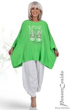 LAGENLOOK Oversize Tunika Bluse Kaftan Print grün XL XXXL 46 48 50 52 54 56 58