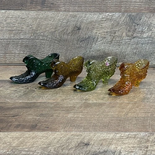 Vintage Fenton Cat Head Glass Shoe/Slipper Lot Of 4-Excellent Condition