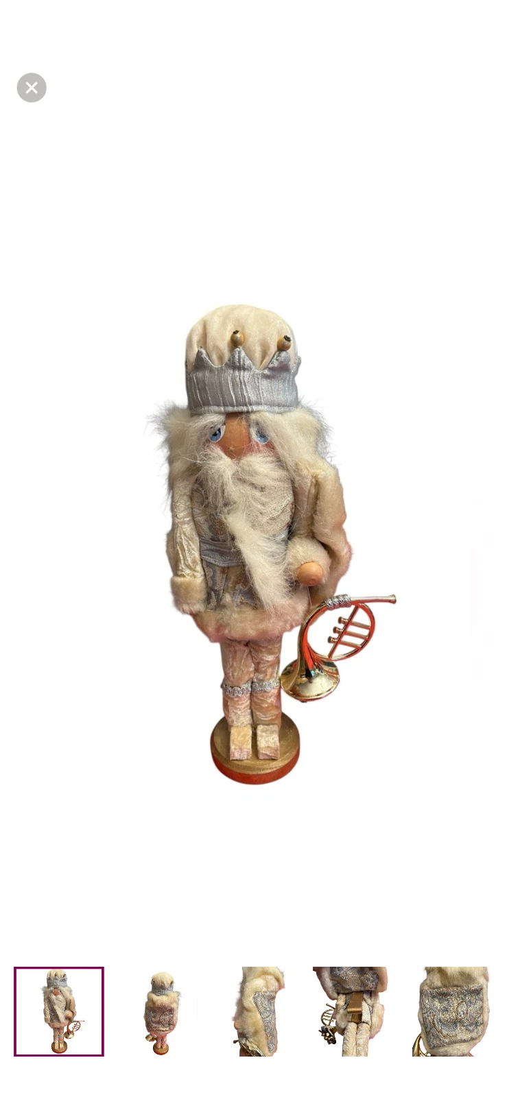 Kurt Adler Vintage Hollywood Platinum and Gold King Nutcracker with Horn
