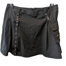 Black Goth Emo Punk Mini Skirt Detachable Belt Strap Zip Pouch Metal Y2K