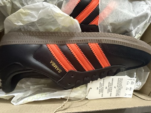 adidas Samba OG Core Black Impact Orange Gum Low Top Lace Up Leather JR0910