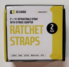 DC Cargo Retractable Ratchet Strap with E-Track Adapter (2 Pack) - 2" x 10'