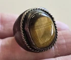Vintage BOLD Estate TAXCO Sterling Silver Size 8 TIGERS EYE Stone MENS Ring