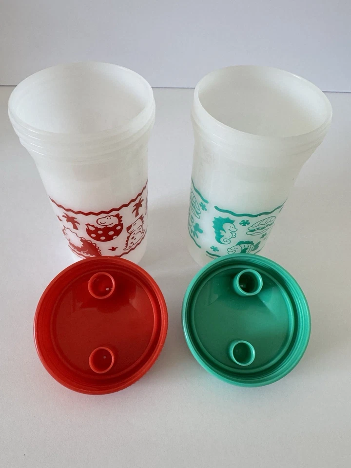 Lote 2 Tazas Playtex Sippy Dinosaurio Rojo Verde Vida Marina Sin Válvulas 1995 De Colección Foto 4 de 4