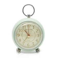 Vintage Small Alarm Clock with Night Light, Green, Silent Quartz Movement, No...