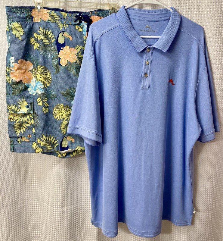 Lot of 2 Tommy Bahama Men's 2XLT (XXL TALL) Swim Shorts & Polo Floral Beachwear