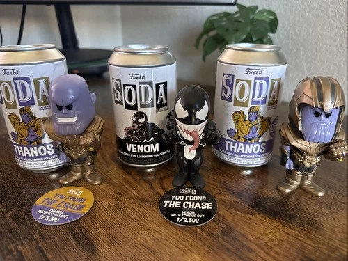 Funko Pop Soda Thanos & Venom CHASE and Thanos Common.  Lot Of Three (3) Sodas