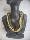 Vintage Beaded Multi Strand Necklace Green Brown Gold Tone Jewelry Costume
