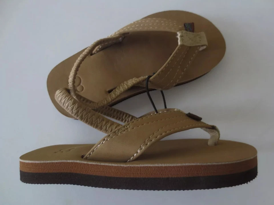 NEW Boy Kids Size *10* OP Tan Beige Flip Flops Faux Leather Sandals Shoes - Image 2 of 2