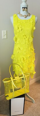 NWT Neon Yellow Lace Dress With Tote Size L | eBay