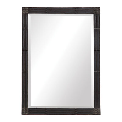 Rustic Black Silver Iron Wall Mirror, 35'' Geometric Vanity Metal Minimalist
