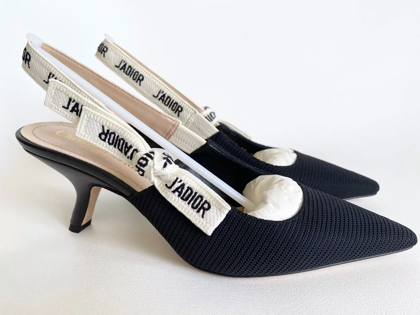 CHAUSSURES CHRISTIAN DIOR J'ADIOR TISSU ET RUBAN NOIR NOIR TALON BAS 39,5