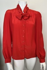 Vintage GAILORD SECRETARY Pussybow Red Blouse USA Made 8 Silky Shiny