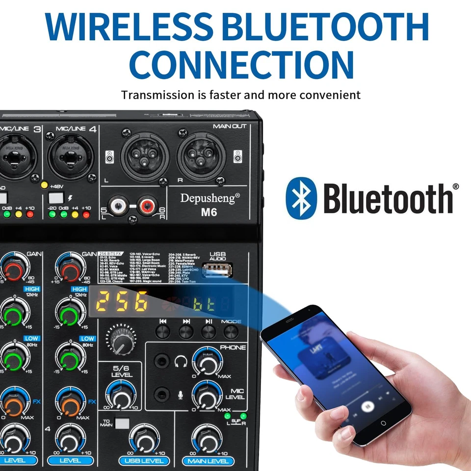 M6 6 Kanal DJ Mixer tragbare Bluetooth MP3 audio mischpult integrierte 256 di... - Bild 3 von 4