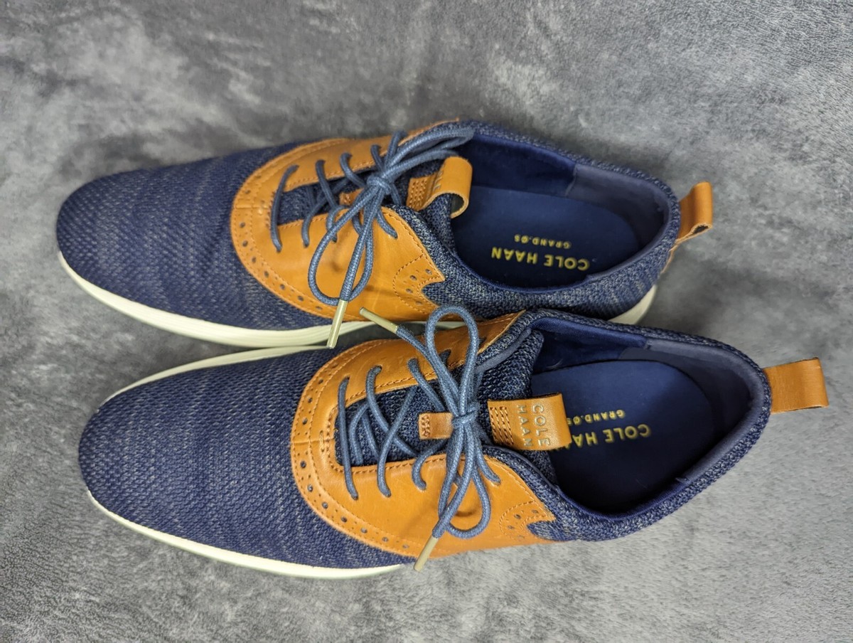 Cole Haan Grand Tour Knit Oxford Marine Blue Tan Leather 
