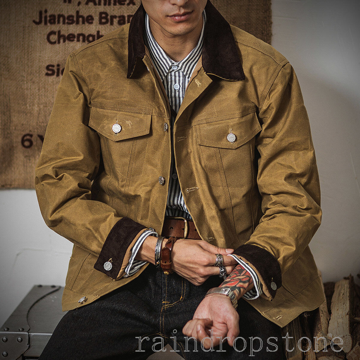 Mens Canvas Oil Wax Jacket Overalls Workwear Coat Motorcycle Mens Canvas Oil Wax Jacket Overalls Workwear Coat Motorcycle