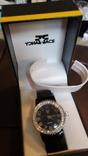 WOMEN'S Watch Crystal Bezel with black band Bracelet Bangle NEW in Box
