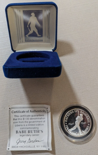Babe Ruth Centennial The Fathers of Baseball Limited Edition Silver Coin Liberia - Picture 1 of 6