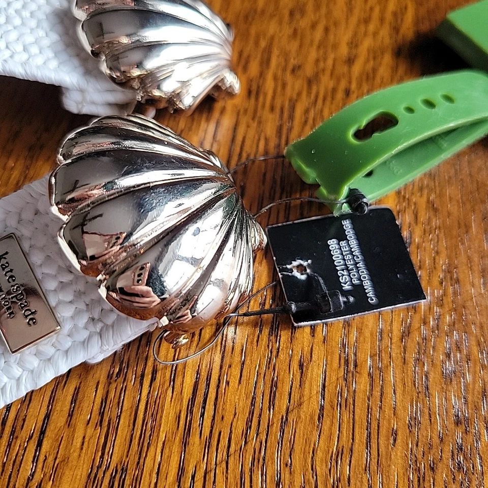  Cinturón Kate Spade New York Blanco Plateado Shell NUEVO CON ETIQUETAS TALLA L/XL (Elástico) Foto 4 de 4