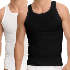 3-6 Packs Mens 100 Cotton Tank Top Wife Beater A-Shirt Undershirt Ribbed Black