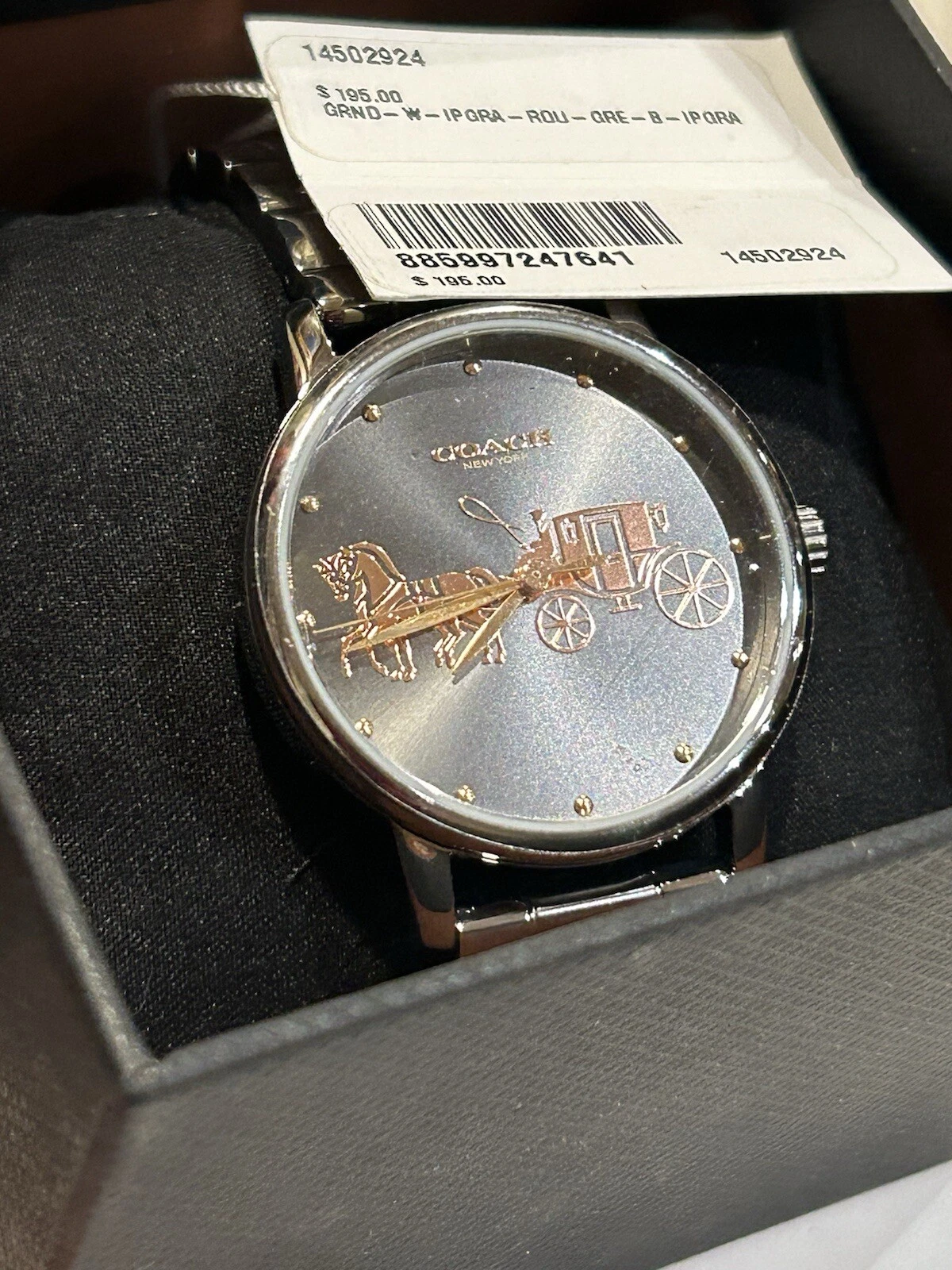 Orologio Nuovo con Etichette 14502924 autentico Coach Quadrante Grigio Grande Bracciale Maglia Acciaio Inox