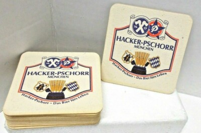 12 Vintage Hacker-Pschorr Munchen Square 3 1/2'' Double Sided Beer Coasters